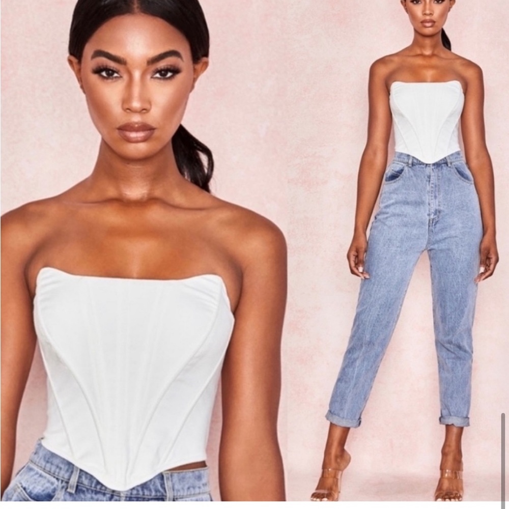 House of CB Juana White Corset Crop Top Boning Size Large +
